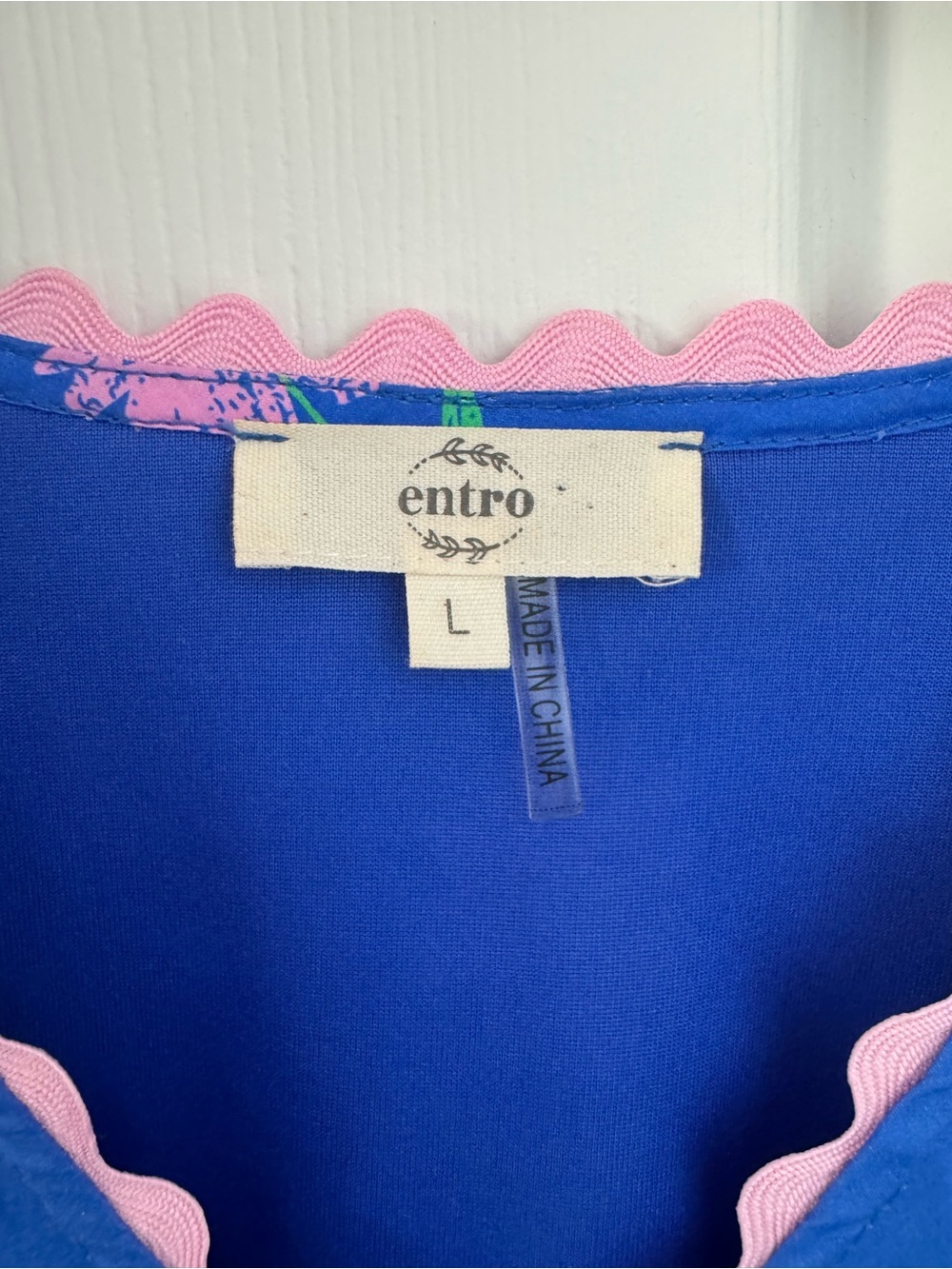 entro Bright Blue Mini Dress with Pink Floral and Trim - Picture 3 of 3